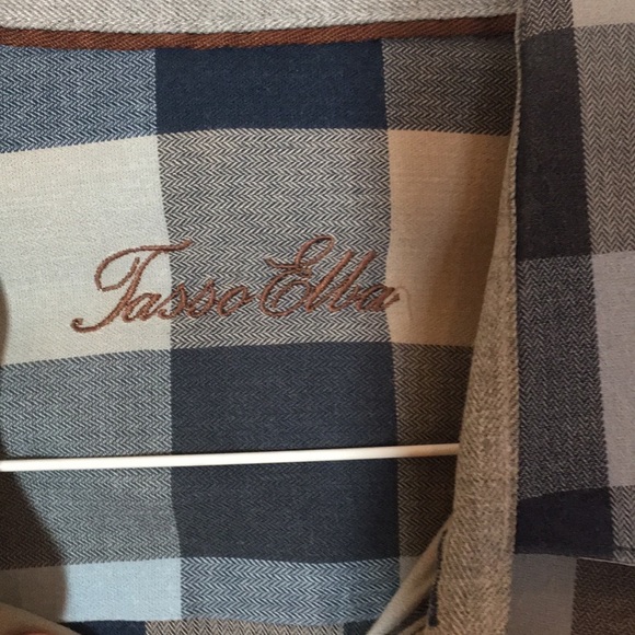 Tasso Elba checkered plaid button down dress shirt mens size small 14-14 1/2 - Picture 2 of 4